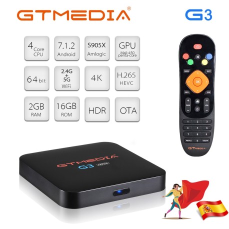 GTMEDIA G3 Android TV Box 4K IPTV 2 GB de RAM + 16 GB de ROM, WiFi, compatible con Netflix 