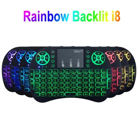 7 couleur rétro-éclairé i8 Mini clavier sans fil 2.4ghz anglais russe 3 couleur Air souris avec pavé tactile télécommande Androi