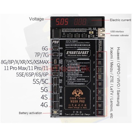 Carte d'activation de batterie, testeur et chargeur batterie Smartphones