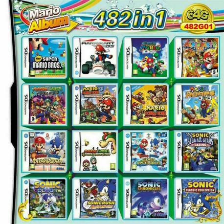 Cartucho de juegos 482 en 1 para las consolas NDS, NDSL, 2DS, 3DS, 3DSLL y NDSI