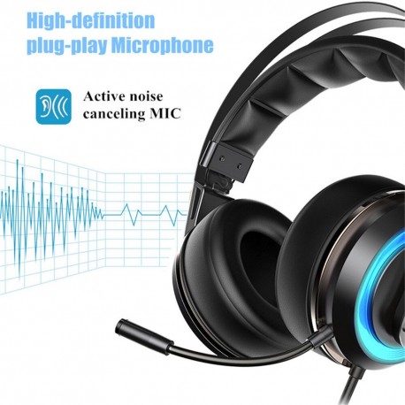 XIBERIA T19: auriculares USB con sonido envolvente 3D, auriculares para videojuegos con micrófono activo con cancelación de ruid