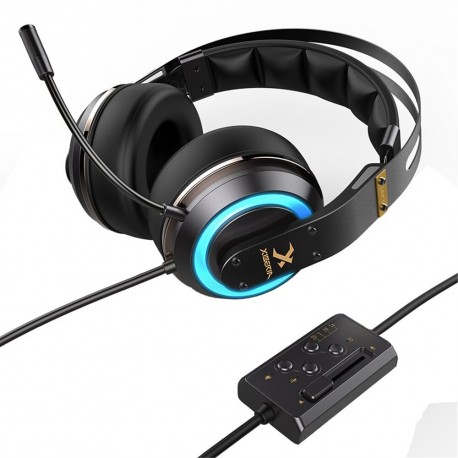 XIBERIA T19: auriculares USB con sonido envolvente 3D, auriculares para videojuegos con micrófono activo con cancelación de ruid