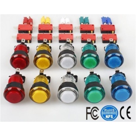 Botones pulsadores luminosos con LED, 10 unidades, a elegir entre 5 colores, para máquinas recreativas