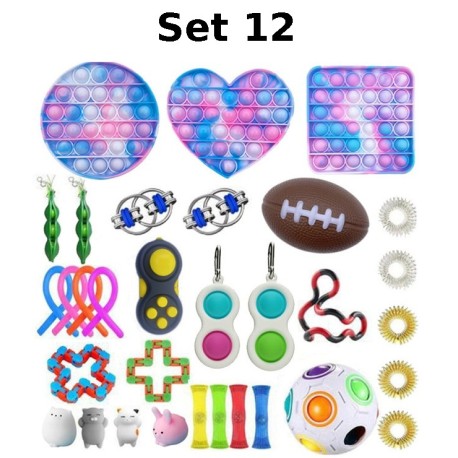 Set de jouets Anti-Stress, Fidget Toy, Pop Bubble, Pop it - Jouets Sensoriels à Presser en Silicone pour la Concentration