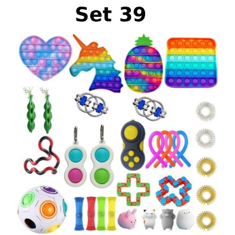 Set de jouets Anti-Stress, Fidget Toy, Pop Bubble, Pop it - Jouets Sensoriels à Presser en Silicone pour la Concentration