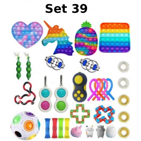 Juego de juguetes antiestrés, Fidget Toy, Pop Bubble, Pop it - Juguetes sensoriales de silicona para apretar y concentrarse