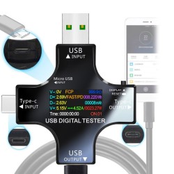 Voltímetro digital de CC 12 en 1 con USB, comprobador de tensión y corriente, tipo C, amperímetro