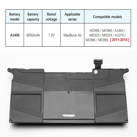 Batterie A1406  pour ordinateur portable Mac Book Air A1370 2010 et MAC A1465