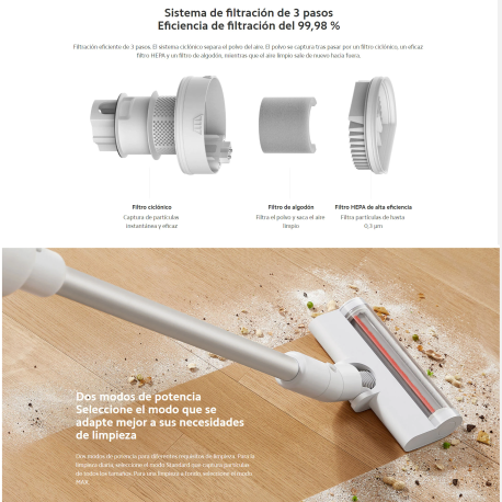 Xiaomi Mijia - aspirador ligero, 17kpa de succión, filtrado en 3 etapas, 45 Minutos de duración de la batería, 1,2kg, co