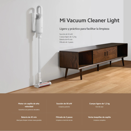 Xiaomi Mijia - aspirador ligero, 17kpa de succión, filtrado en 3 etapas, 45 Minutos de duración de la batería, 1,2kg, co