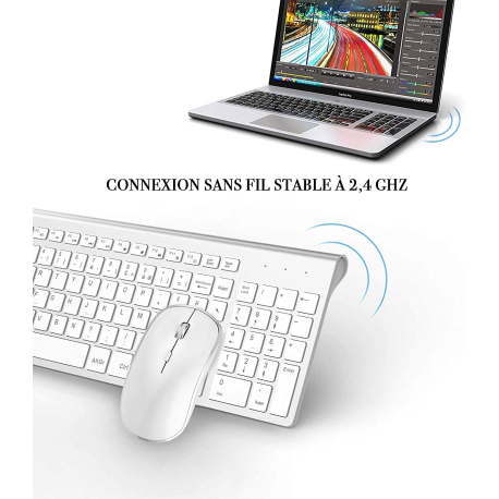 AZERTY - Teclado inalámbrico francés de 2,4 ghz, ratón ergonómico, Compatible con IMac, Mac, PC, tableta, ordenador Windows (bla