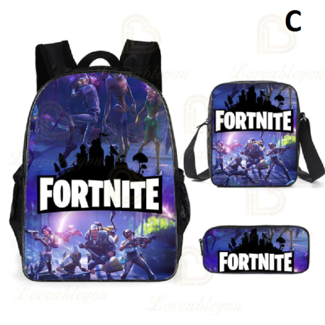 Sac à dos Fortnite pour enfants, 3 pièces, pour écoliers, garçons et filles, cadeaux