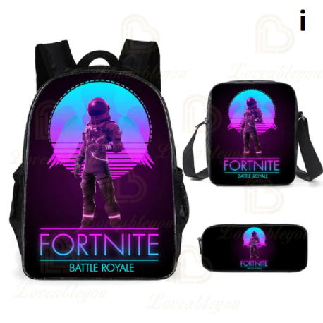 Sac à dos Fortnite pour enfants, 3 pièces, pour écoliers, garçons et filles, cadeaux