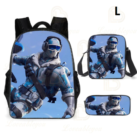 Sac à dos Fortnite pour enfants, 3 pièces, pour écoliers, garçons et filles, cadeaux