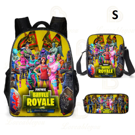 Sac à dos Fortnite pour enfants, 3 pièces, pour écoliers, garçons et filles, cadeaux