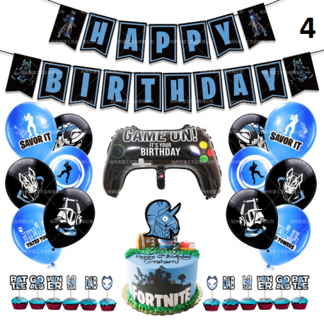 Fortnication party decoration, shooter, alpaca banner, birthday party decor, controllers, balloons, numbers, toys