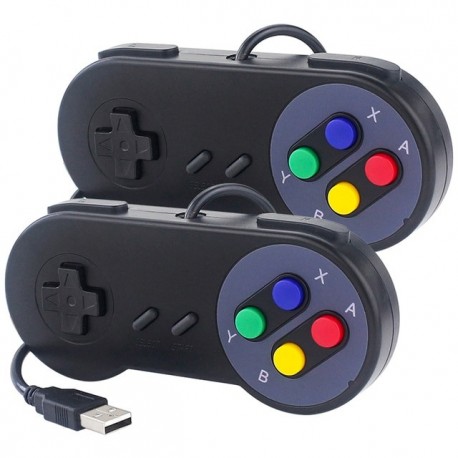 Mando de videojuegos retro tipo Super NES, de 1 o 2 piezas, mando con cable USB, para Linux, PC, Mac, Windows y Raspberry Pi