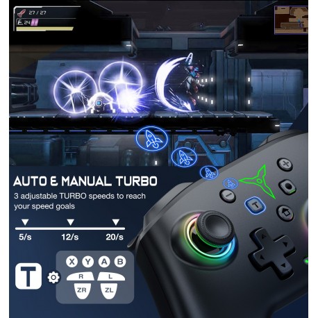 Wireless RGB Switch Controller for Nintendo Switch/OLED/Lite/Android/IOS/ PC with Programmable,Turbo,6-Axis Gyro