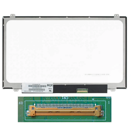 écran de réparatipon pc Portable 14.0" Slim HD (1366x768) LCD 60Hz Touchscreen, 40pin eDP Droite 25mm, Fixation Haut Bas